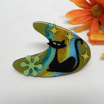 MCM RETRO ATOMIC CAT PIN, OOAK COLLECTIBLE PINS BY ECHO & HARA - Image 1 of 3