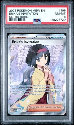 Pokémon MEW EN-151 196 2023 INVITACIÓN DE ERIKA ULTRA RARO PSA 8 casi nuevo/como nuevo Foto 1 de 2