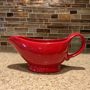 Holiday Red Gravy Boat Ceramic - Picture 1 of 11
