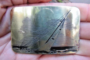 Vtg SAILING Belt Buckle ART Sailboat SAIL BOAT Brass RARE VG+ - Picture 1 of 6