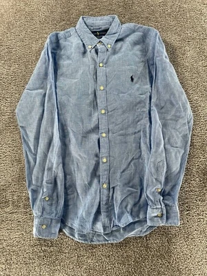 Camisa Ralph Lauren Para Hombre Pequeña Azul Lino Abotonada Foto 1 de 4