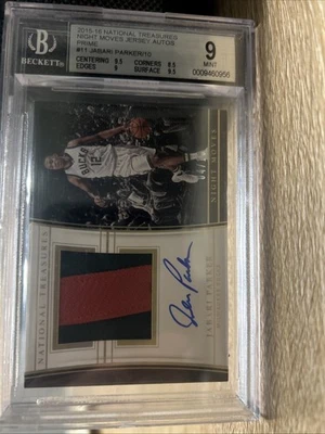 Jabari Parker 2015-16 National Treasures 04/10 BGS 9 automático 10 con parche Bucks Foto 1 de 2