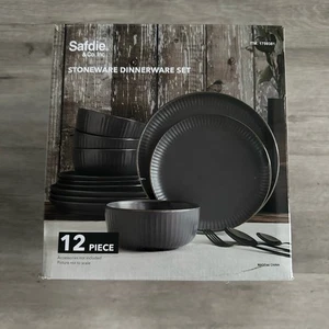 Juego de vajilla Safdie & Co Inc 10 piezas (faltan 2) gris oscuro carbón borde metálico - Imagen 1 de 6