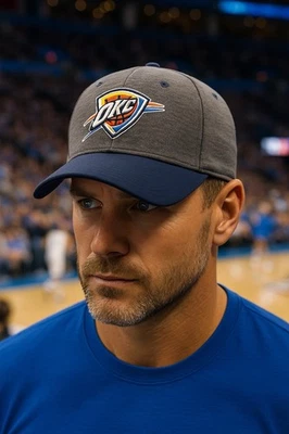 Oklahoma City Thunder New Era 39THIRTY Stretch Fit Hat M/L Gray Blue NBA Cap - Image 1 of 4