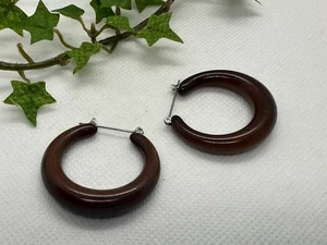 Vintage Wood Circle Hoop Earrings  - Picture 1 of 4
