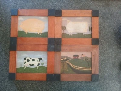 Lot Of 4 Fayre Cooper Farmhouse Folk Art Wood Primitive  Framed 8X10  - Image 1 of 4
