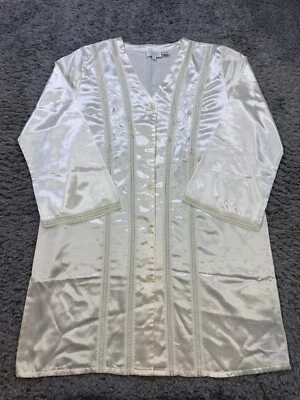 Go Softly Robe Women Medium Ivory Satin Pleated Lace Bridle Wedding Housecoat - Image 1 of 4