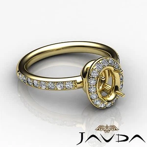 Classic Oval Semi Mount Diamond Engagement Halo Pave Ring 14k Yellow Gold 0.54Ct - Picture 1 of 6