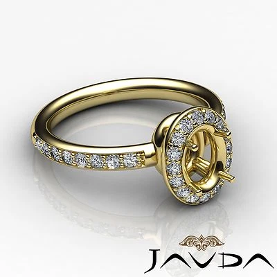 Classic Oval Semi Mount Diamond Engagement Halo Pave Ring 14k Yellow Gold 0.54Ct - Image 1 of 4