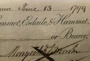 RARA banconota promissory vintage 1799 21 Lombard Street Sir James Esdaile & Hammet - Foto 1 di 8