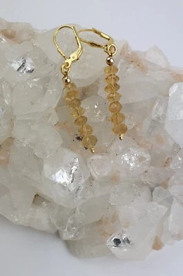 Natura Quarzo Citrino Orecchini Pendenti Pietra Preziosa Sfaccettato Rondella - Immagine 1 di 3