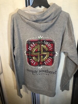 Simply Southern Collection Gray Pullover Sweatshirt Hoodie Plaid Scottish XL - Изображение 1 из 4