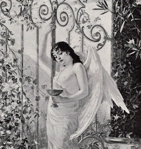 ANGEL AT HEAVEN'S GATE -Wings Angelic Vision Supernatural 1894 Antique Engraving - Picture 1 of 3