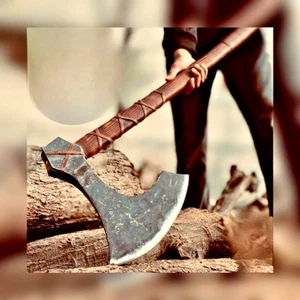 Handmade Berserker Axe High Carbon Steel Viking Axe Battle Ready with leather - Picture 1 of 7