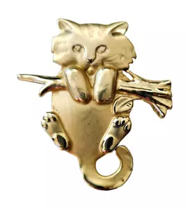AJC PIN spilla vintage GATTO da appendere al ramo tono oro spazzolato - Foto 1 di 3