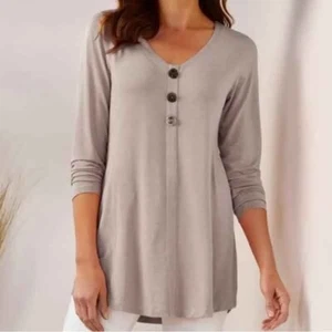 Top túnica Soft Surroundings Maddalena marrón/gris jaspeado camisa tejida talla grande - Imagen 1 de 6
