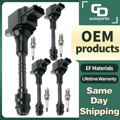 Bobinas de ignição UF351 4X + 4X velas de ignição para 2001-2006 Nissan Sentra Altima 1.8L - Imagem 1 de 4