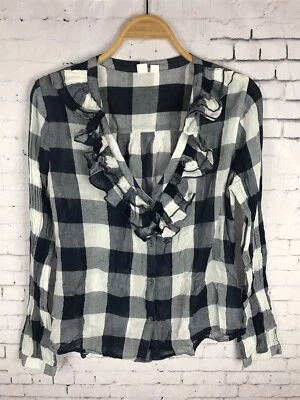 Blusa Melrose And Market grande a cuadros para mujer azul blanco gasa abotonada CAI Foto 1 de 4