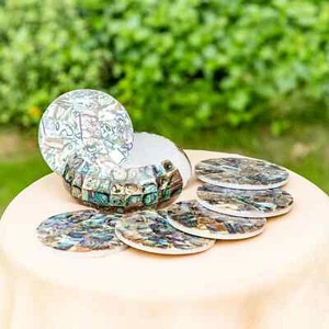 Gemstone Inlay Coaster Set – 6 Pcs Luxury Drink Coasters, Elegant Stone Home Dec - Picture 1 of 9