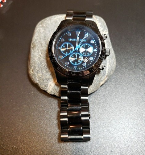 Michael Kors MK6080 Cronografo Layton Acciaio Nero con Quadranti Blu ECCELLENTE