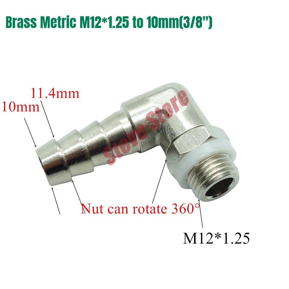 Fitting Male Thread M12 x1.25 Hose Barb 3/8" 10mm Elbow Swivel Connector Adaptor - Image 1 of 1