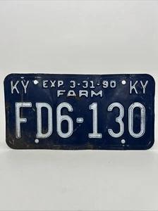 Kentucky Farm Nummernschild 31.03.1990 KY Tag Vintage weiß blau FD6-130 - Bild 1 von 2
