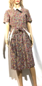 Vintage 40er Anfang 50er Print Handarbeit Kleid weiß Kragen & Taschen Taillenband - Bild 1 von 24
