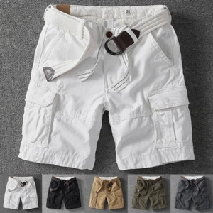 Mens Cargo Shorts 100% Cotton Combat Knee Length Summer Pants Loose Fit Short UK - Picture 1 of 23