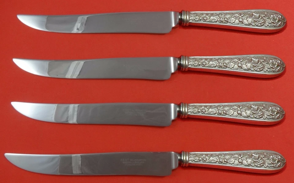 Juego de cuchillos para carne de plata esterlina Corsage by Stieff 4 piezas grandes tamaño Texas personalizado Foto 1 de 1