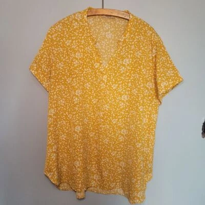 Timeson женщин v-образным вырезом желтый цветочный короткий рукав блузка размер XXL - Изображение 1 из 4