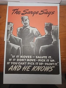 WWII U.S. Military Poster Sarge Says Moves Salute, Pick it up Paint it JRR11 - Picture 1 of 6