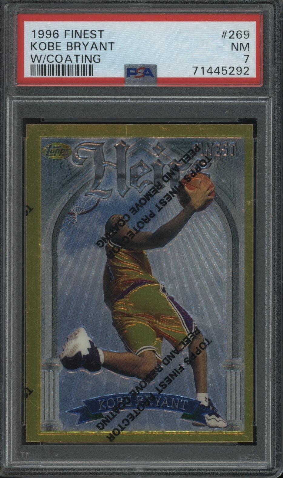 1996-97 Topps Finest #269 Kobe Bryant Lakers RC Rookie HOF w/ Coating PSA 7 NM