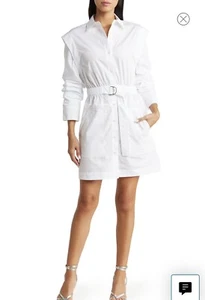 NWT Derek Lam 10 Crosby Womens Hadley Ruched Cotton Shirt Dress White Size 6 - Picture 1 of 11