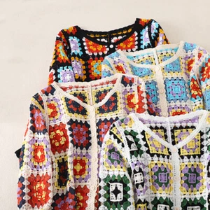 Häkelpulli Strickjacke für Damen Langarm Knopf Strickmantel - Bild 1 von 19