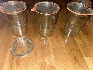 Weck Rundrand-Glass 100 Clear Glass #4 Mold Jar Canning Germany Set 3 Lids 4