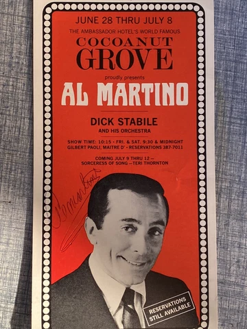 AUTHENTIC Al Martino Autograph Coconut Grove Cover