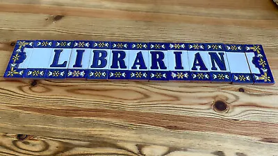 Librarian Tiles Letters White Blue Decorative Name Plaque Antique Collectable C3 • 6.95£