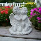 Concrete Angels Statue Two Sitting Cherubs Sculpture Religious Garden Decor 13"