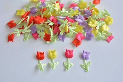Fabric Based Tulip Embellishments / 60+ in 4 colors / 1 1/4" long sew or glue - Image 1 of 2