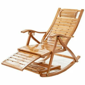 Bamboo Rocking Chair Lengthen Arm Chair Indoor Outdoor Balcony Relaxing Recliner - Picture 1 of 16