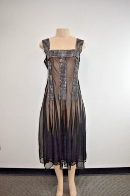 Christopher Kane Black Silk Organza Sheer Beaded Evening Dress Size 10 On Sale - Image 1 of 4