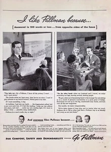 VINTAGE 1940s Print Ad ~Pullman Train Cars ~For Comfort, Safety & Dependability - Picture 1 of 1