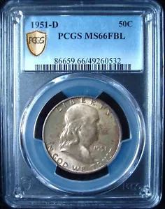 1951-D Franklin Silver Half Dollar - PCGS MS 66 FBL - Gold Shield - Picture 1 of 5