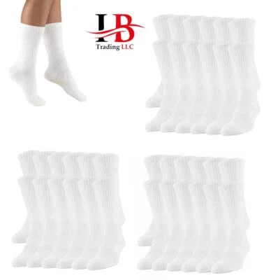 5 Dozen Wholesale Bulk lots Mens Solid White Sports Cotton Crew Socks 9-11 10-13 - Image 1 of 3
