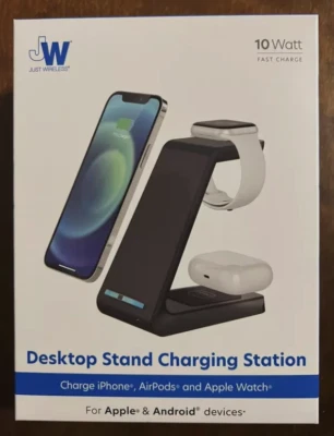 Almohadilla de carga Qi 3 en 1 Just Wireless diseño compacto con cable TPU de 6' - negra Foto 1 de 2