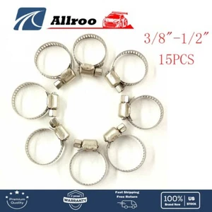 5/16"-15/32"(8-12 mm)Stainless Steel Drive Hose Clamps Fuel Line Worm Clips15Pcs - Picture 1 of 6
