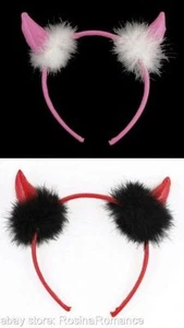 Devil Horns Headband Pink Red with Fluffy Trim Fancy Dress Accessories Hen Night - Picture 1 of 3