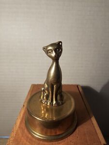 Vintage MCM Small Brass Kitty Cat On A Pedestal Figurine 3 Inches High