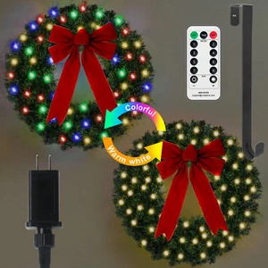 24 in Prelit Christmas Wreath with 50 Lights & Timer & Remote & 8 Lighting Modes - Picture 1 of 8