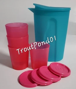 Tupperware Pitcher Impressions 1 qt + 6oz Weighted Tumblers Lids Beverage Set G - Picture 1 of 12